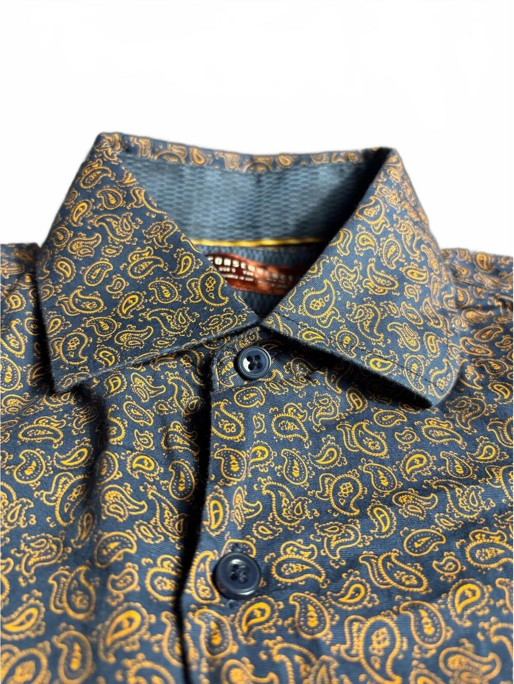 Consequence Men's Paisley Pattern Button-Up Shirt Navy Blue,